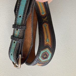 VTG Western Distressed Leather Belt Multicolor DAUDE Made in PARIS Cowgi…